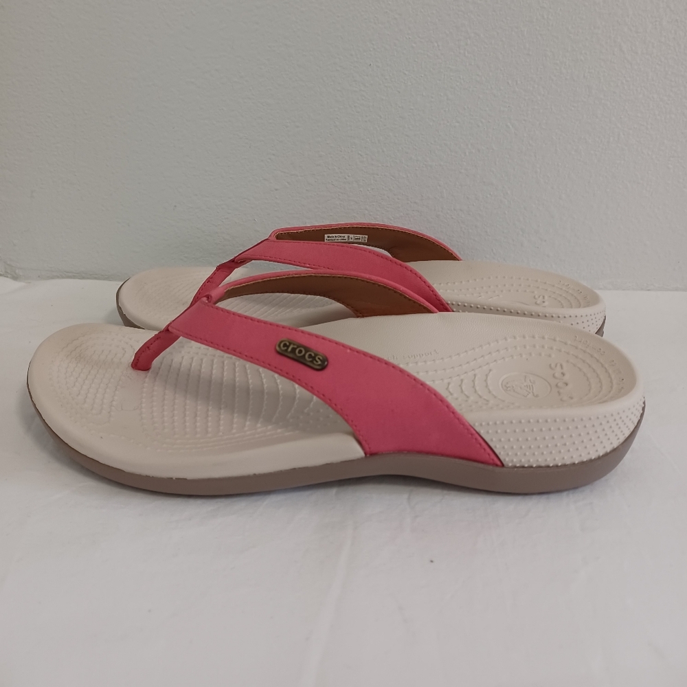 Crocs thong flip-flop sandals coral/cream size 9w Women’s - Picture 6 of 9
